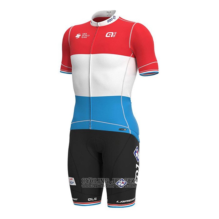 2022 Cycling Jersey Groupama-FDJ Red Luxembourg Champion Short Sleeve And Bib Short